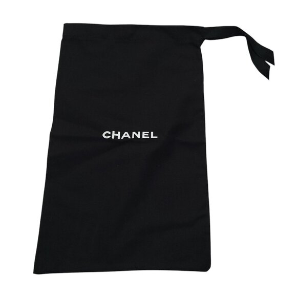 Chanel Dust Bag Empty Drawstring Logo Spell Out Fabric Black 12.5 x 7.5 in - Picture 1 of 9